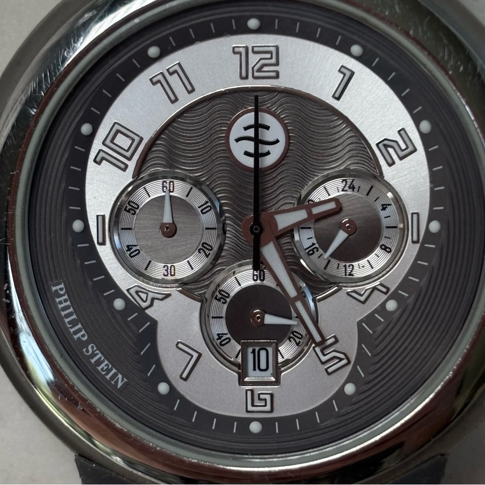 Philip Stein Silver and Black Chronograph Watch Natural Frequency Technology - Picture 2 of 10